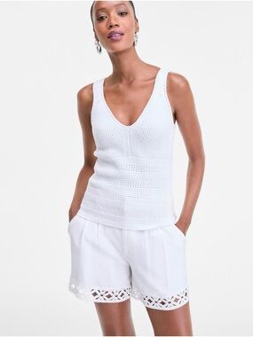 INC International Concepts White Knit V-Neck Tank